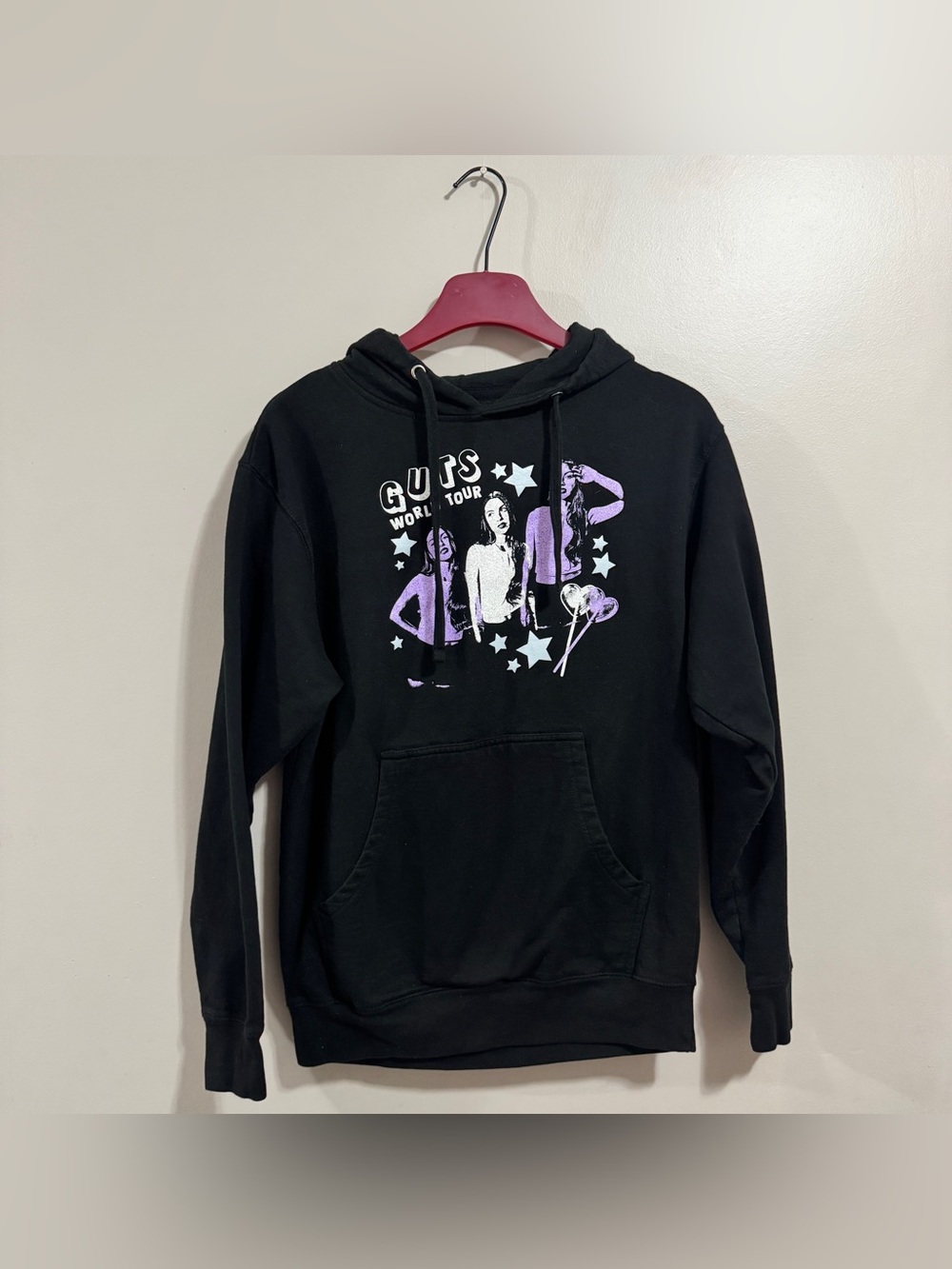 Olivia Rodrigo GUTS World Tour Black Graphic Hoodie Purple Star Concert Merch M